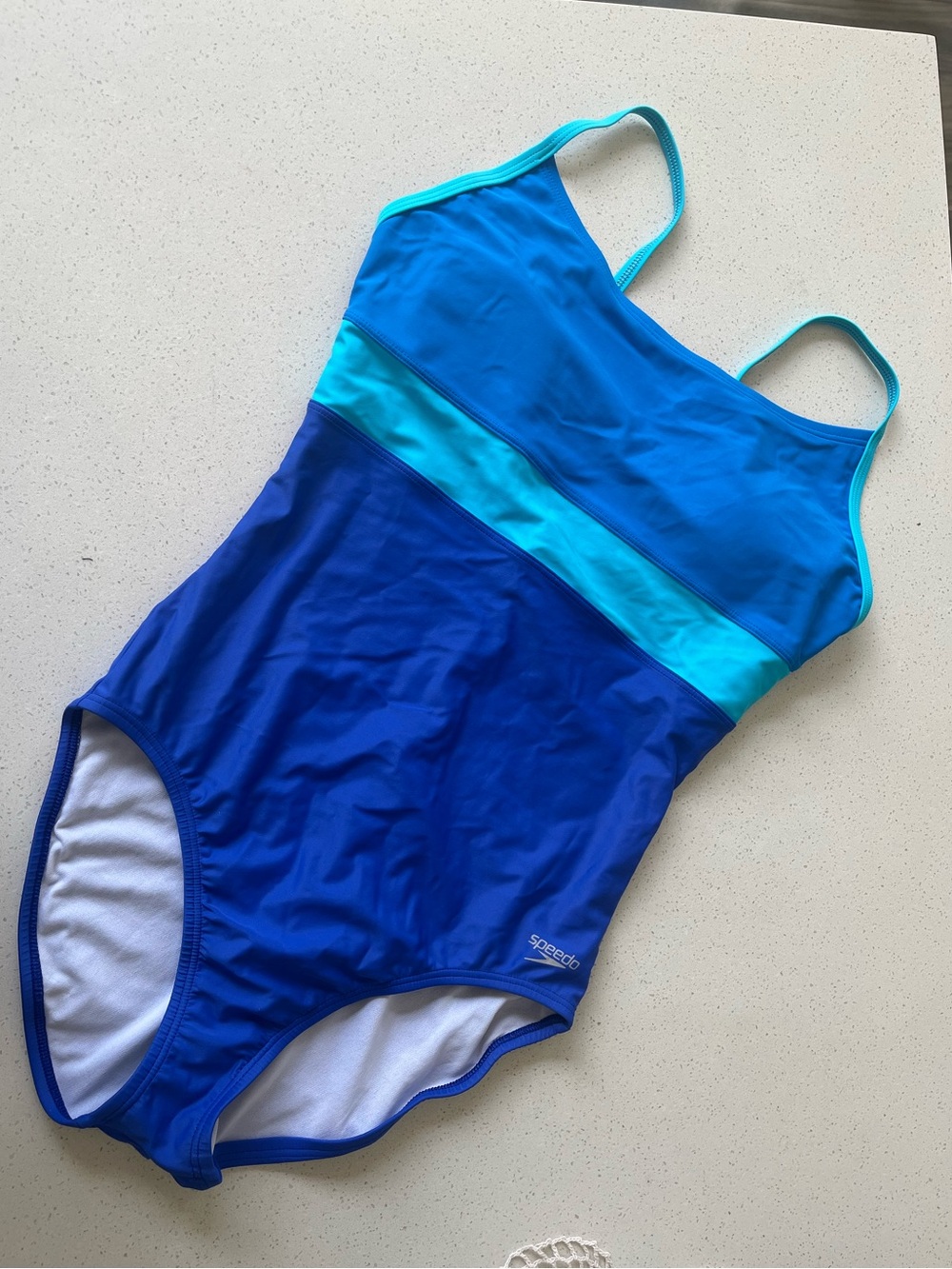 Speedo Blue and Aqua Colorblock One-Piece Swimsuit Size 12